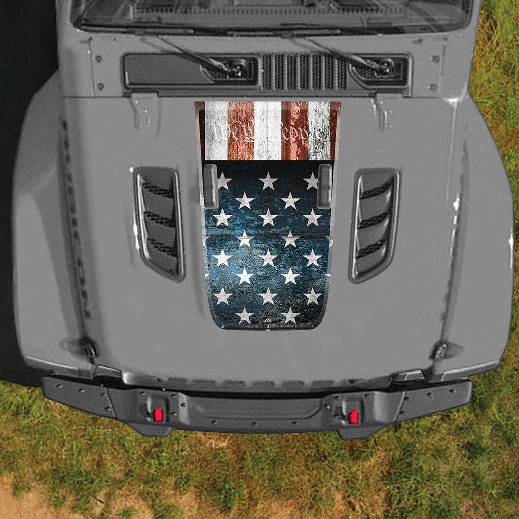 MEK Paint Protection Vinyl for JL and JT Hood featuring an American flag design with stars and stripes for Jeep hoods.